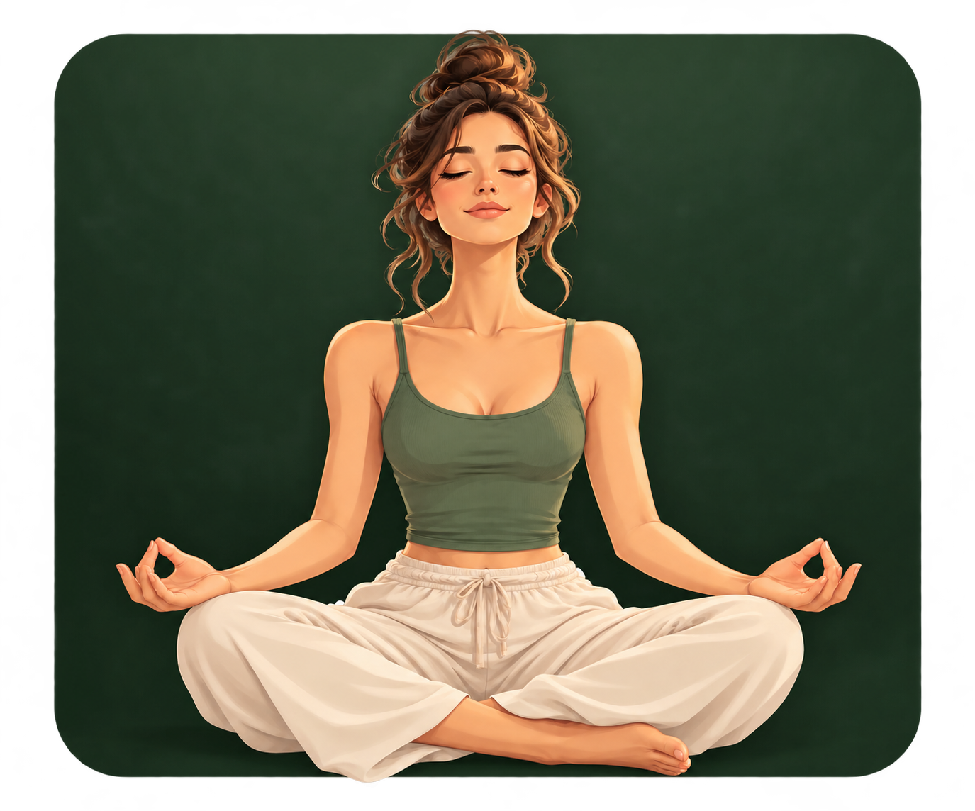 Illustration of a woman calmly practicing breathing exercises